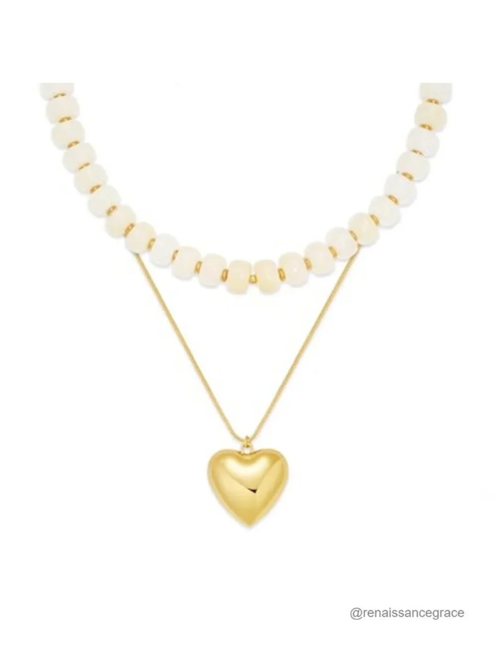 Chunky Heart Pendant Necklace, Acrylic Beaded Choker Set, Statement Y2K Jewelry